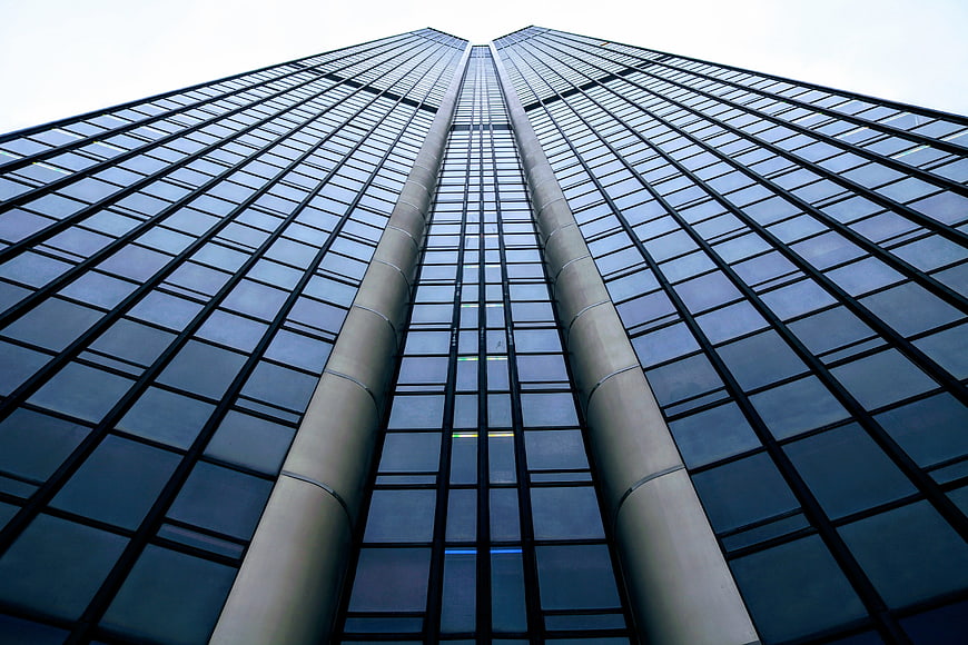 Modern Glass Skyscraper Facade Looking Up