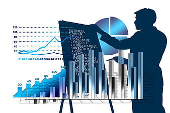 Business Growth Strategy Presentation with Charts and Silhouette