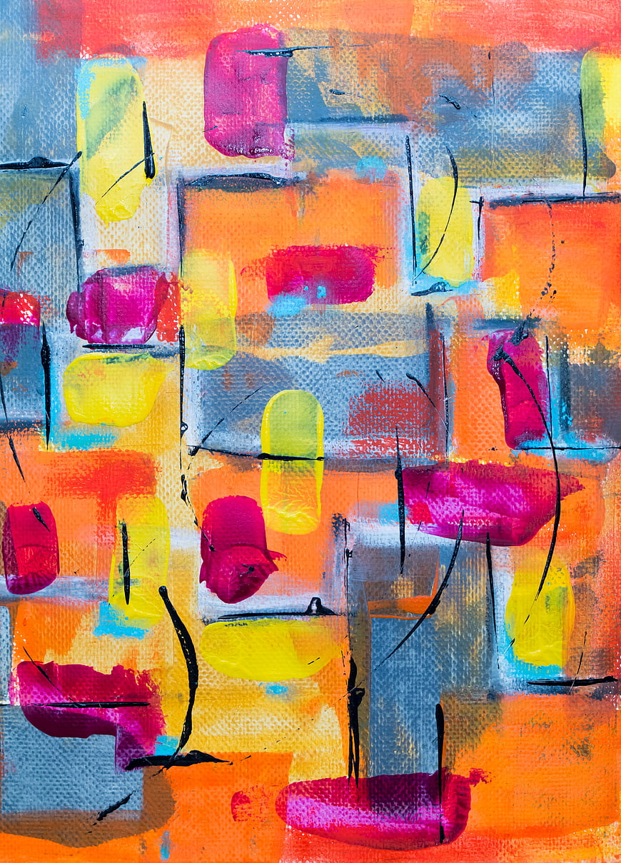 Vibrant Abstract Painting with Colorful Brushstrokes on Canvas