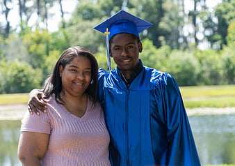 Mother and Son Graduation Portrait Outdoors