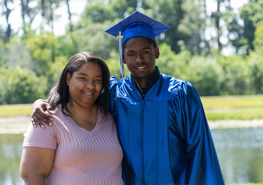 Mother and Son Graduation Portrait Outdoors