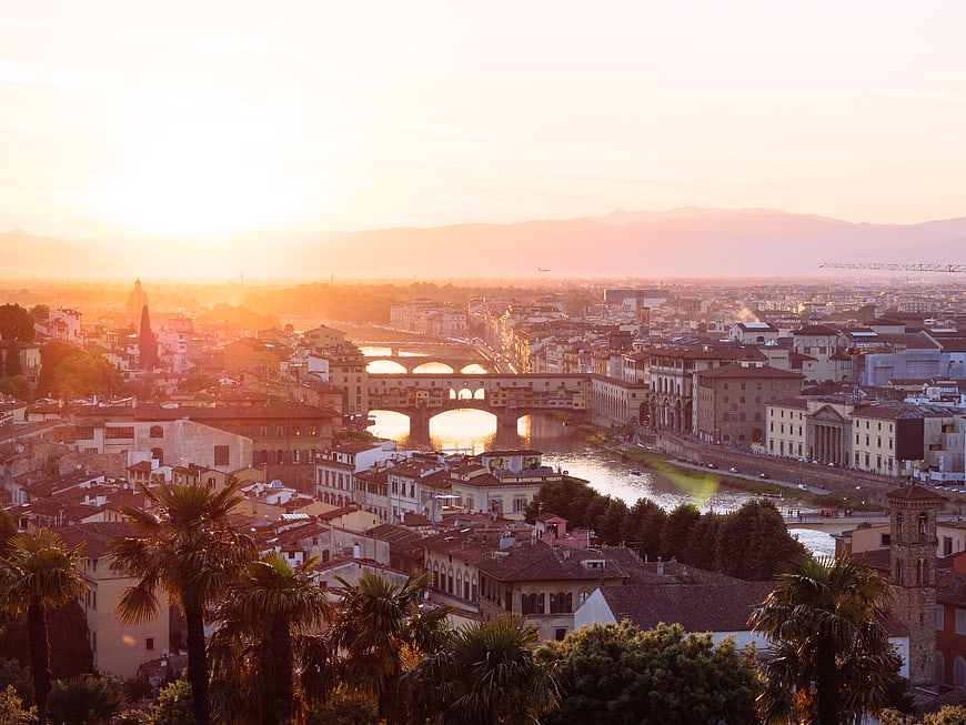 Sunset View of Ponte Vecchio and Florence Cityscape