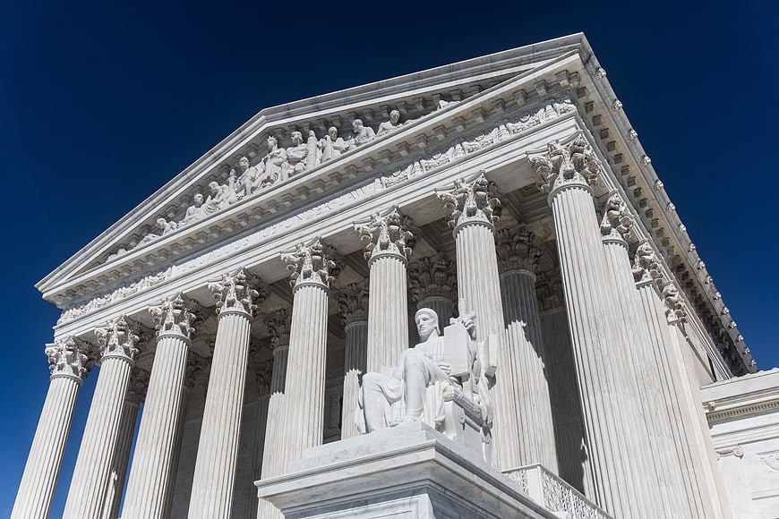 US Supreme Court Building Exterior with Lady Justice Statue