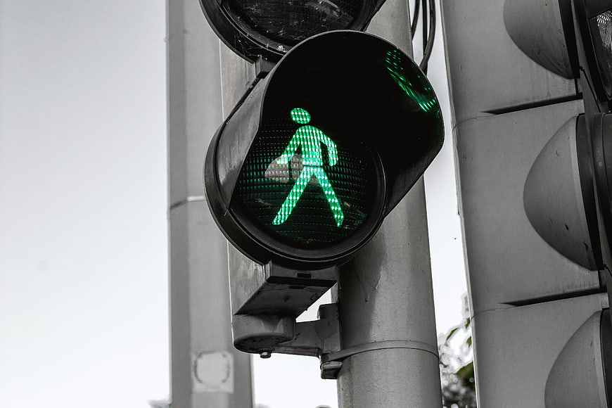 Green Pedestrian Traffic Light Signal Close-Up