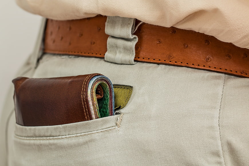 Leather Wallet in Pocket with Ostrich Belt