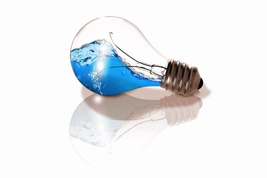 Lightbulb Filled With Blue Water On White Background