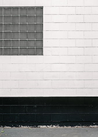 Minimalist Black and White Brick Wall with Glass Block Window