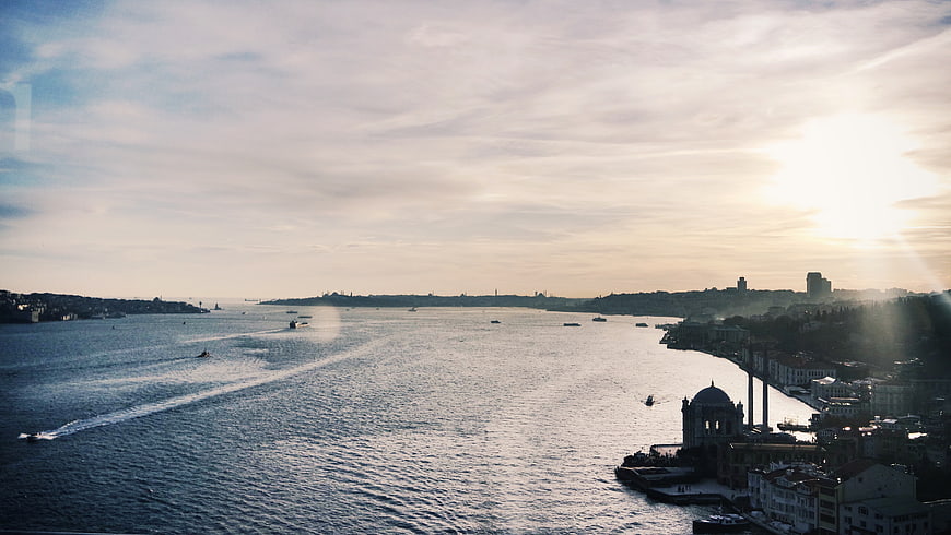 Sunset View of Istanbul Bosphorus Strait with Ortakoy Mosque