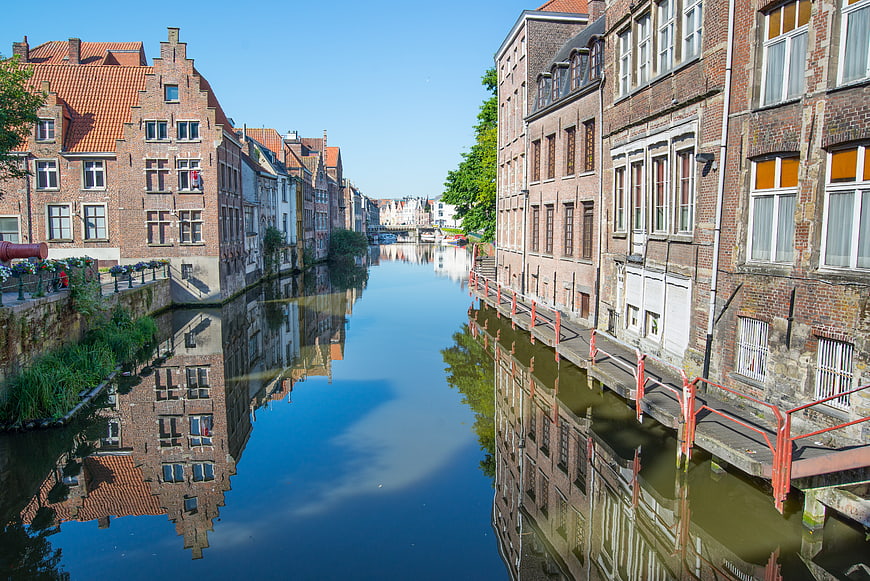 Historic Brick Buildings Lining a Canal in Ghent, Belgium