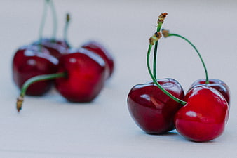 Fresh Red Cherries on White Background