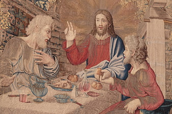 Renaissance fresco of the Supper at Emmaus with Jesus and two disciples
