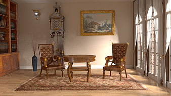 Luxurious Classic Interior with Antique Furniture and Grandfather Clock