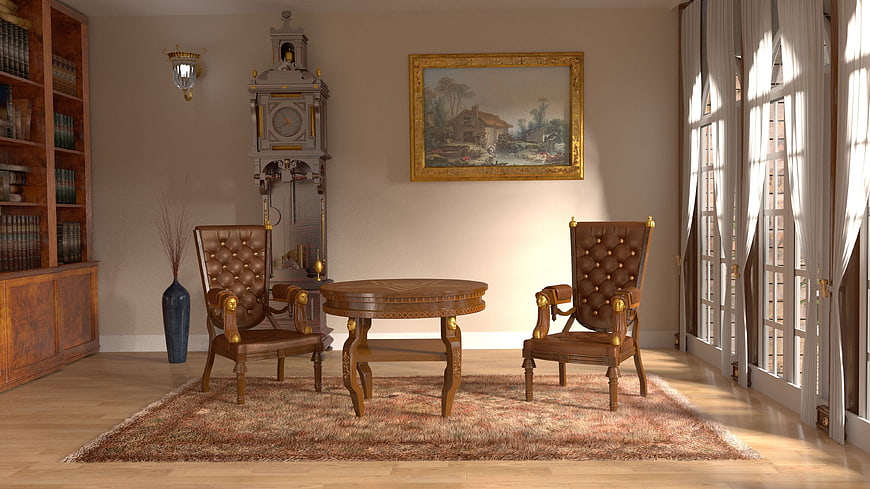 Luxurious Classic Interior with Antique Furniture and Grandfather Clock