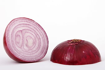 Sliced Red Onion And Whole Half Isolated On White Background