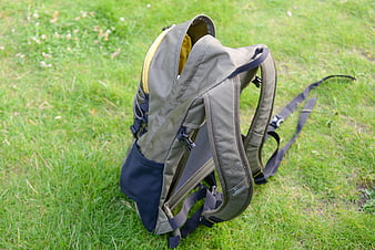 Gray Hiking Backpack on Green Grass