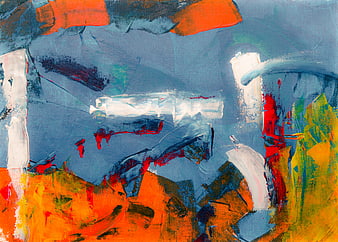 Abstract Acrylic Painting with Blue and Orange Brushstrokes