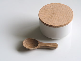 Minimalist White Jar with Wooden Lid and Spoon