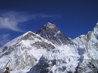 Majestic Snow-Capped Mountain Peak Against Blue Sky