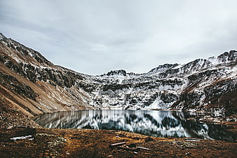 Serene Mountain Lake with Snowy Peaks and Reflections