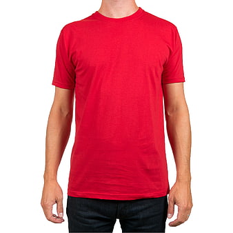 Male Model Wearing Plain Red T-Shirt on White Background