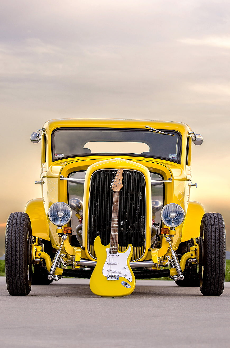 Yellow Hot Rod with Matching Electric Guitar