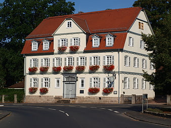 Traditional German Country Inn with Red Flower Boxes
