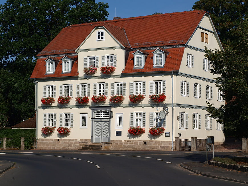 Traditional German Country Inn with Red Flower Boxes