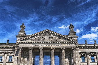 Reichstag Building Berlin Facade with Dramatic Blue Sky