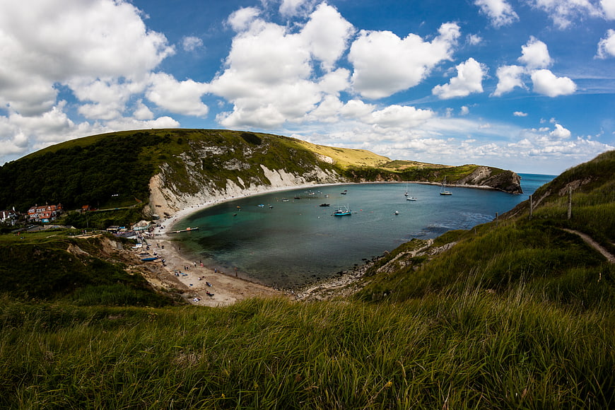 Scenic View of Lulworth Cove Beach and Ocean