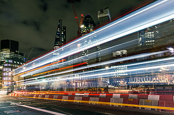 London City Skyline with Long Exposure Traffic Light Trails