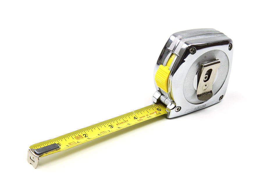 Yellow Stanley Tape Measure on White Background