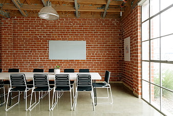 Modern Industrial Loft Office Meeting Room with Brick Walls