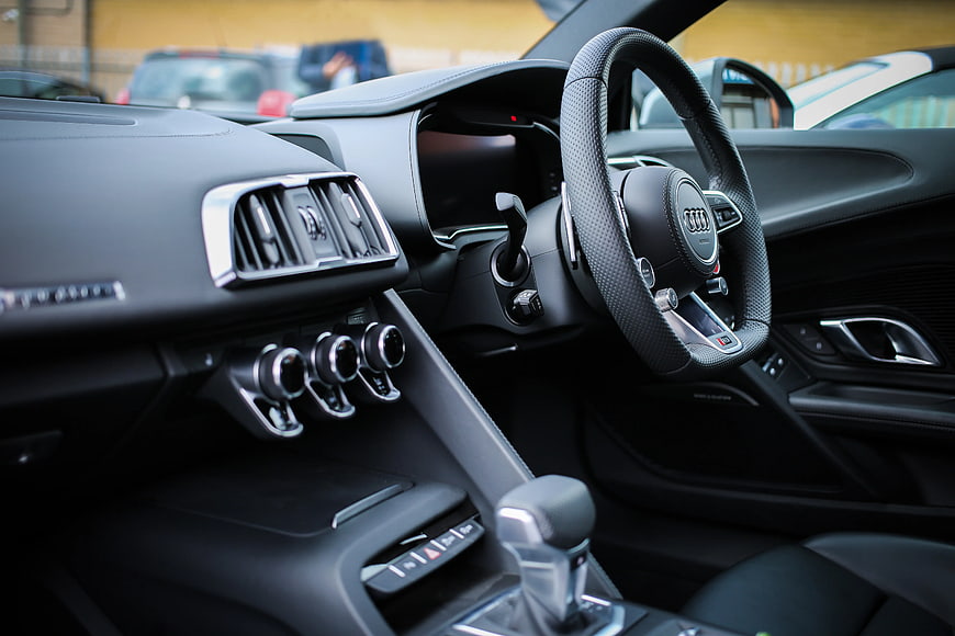 Modern Audi Car Interior Dashboard and Steering Wheel