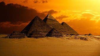Dramatic Pyramids of Giza at Sunset in the Egyptian Desert
