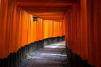 Pathway through vibrant orange torii gates at Fushimi Inari Shrine