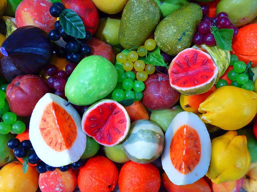 Colorful Assortment of Fruit-Shaped Soaps and Bubbles