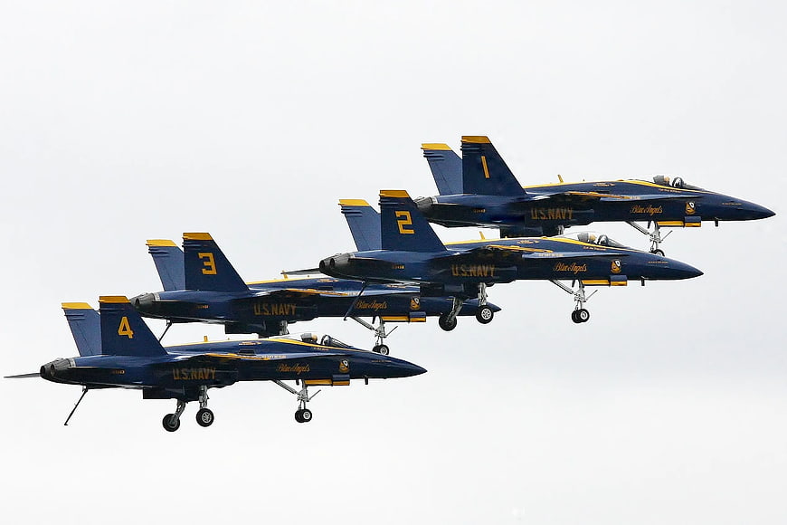 US Navy Blue Angels F/A-18 Hornets in Diamond Formation