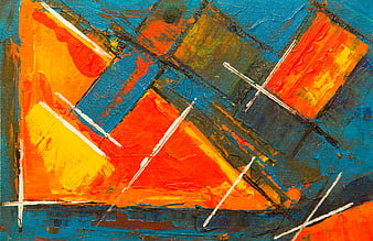 Vibrant Abstract Acrylic Painting with Orange and Blue Texture