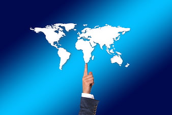Businessman hand pointing at Africa on world map