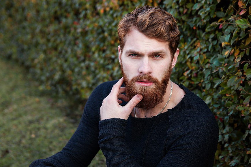 Portrait of Handsome Bearded Man in Black Sweater