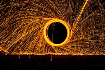 Abstract steel wool spinning light painting circle