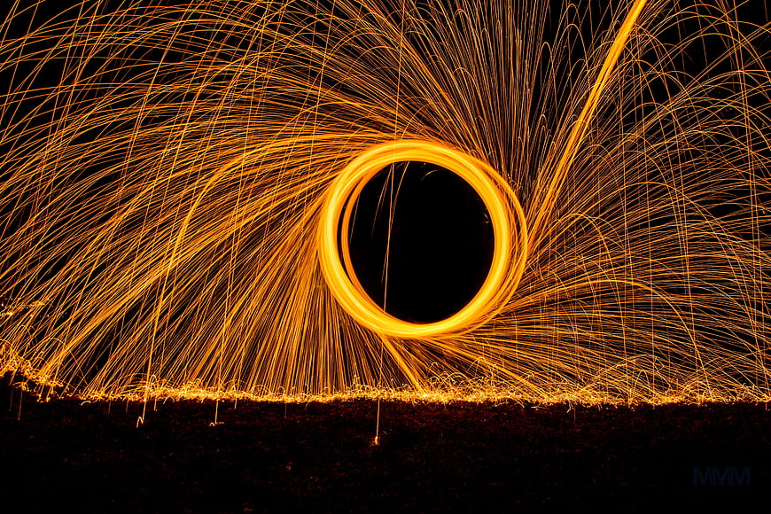 Abstract steel wool spinning light painting circle