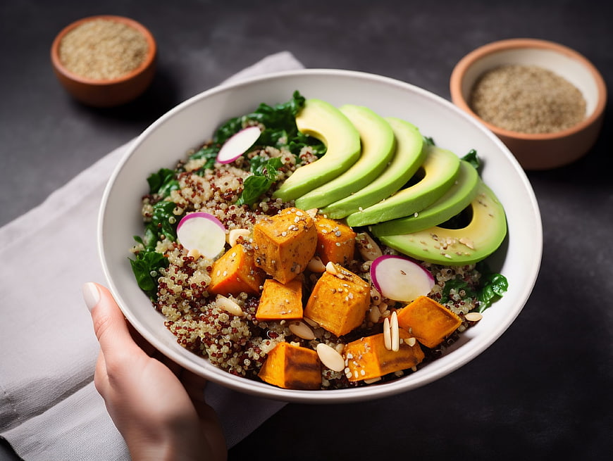 Healthy Quinoa Avocado Salad Bowl with Sweet Potato