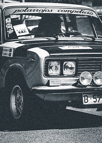 Vintage Black and White Racing Car Close-Up