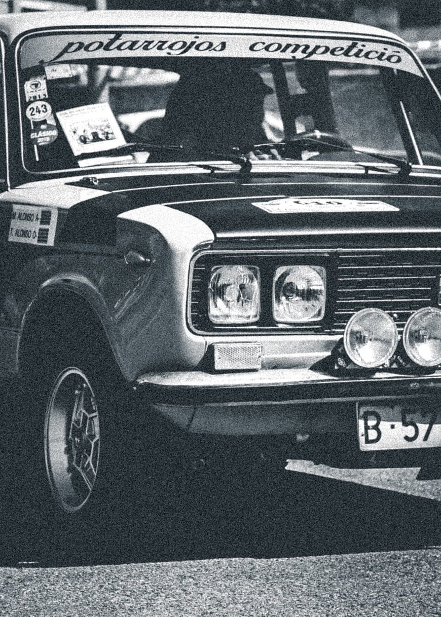 Vintage Black and White Racing Car Close-Up