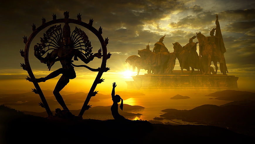 Surreal Silhouette of Shiva Nataraja and Kalki at Sunset