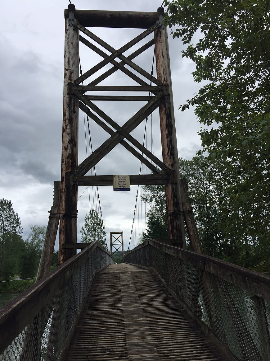 Old Wooden Suspension Bridge in Forest