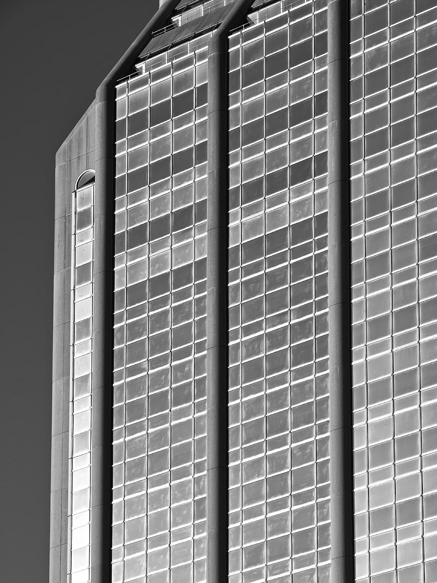 Black and White Modern Glass Skyscraper Facade