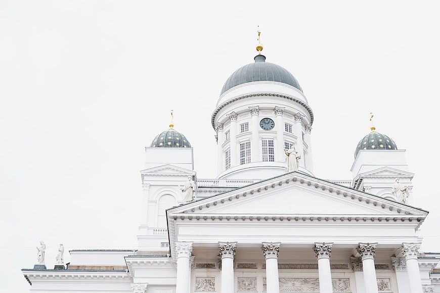 Helsinki Cathedral Architecture with Green Domes and White Columns