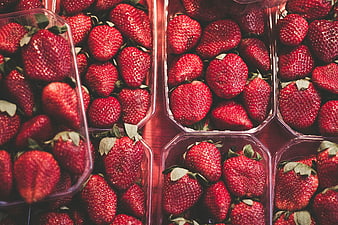 Top View of Fresh Strawberries in Plastic Containers
